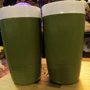Vintage 2 Sunfrost Therm-O-Ware Green Cups, Sun Frost USA Mid Century